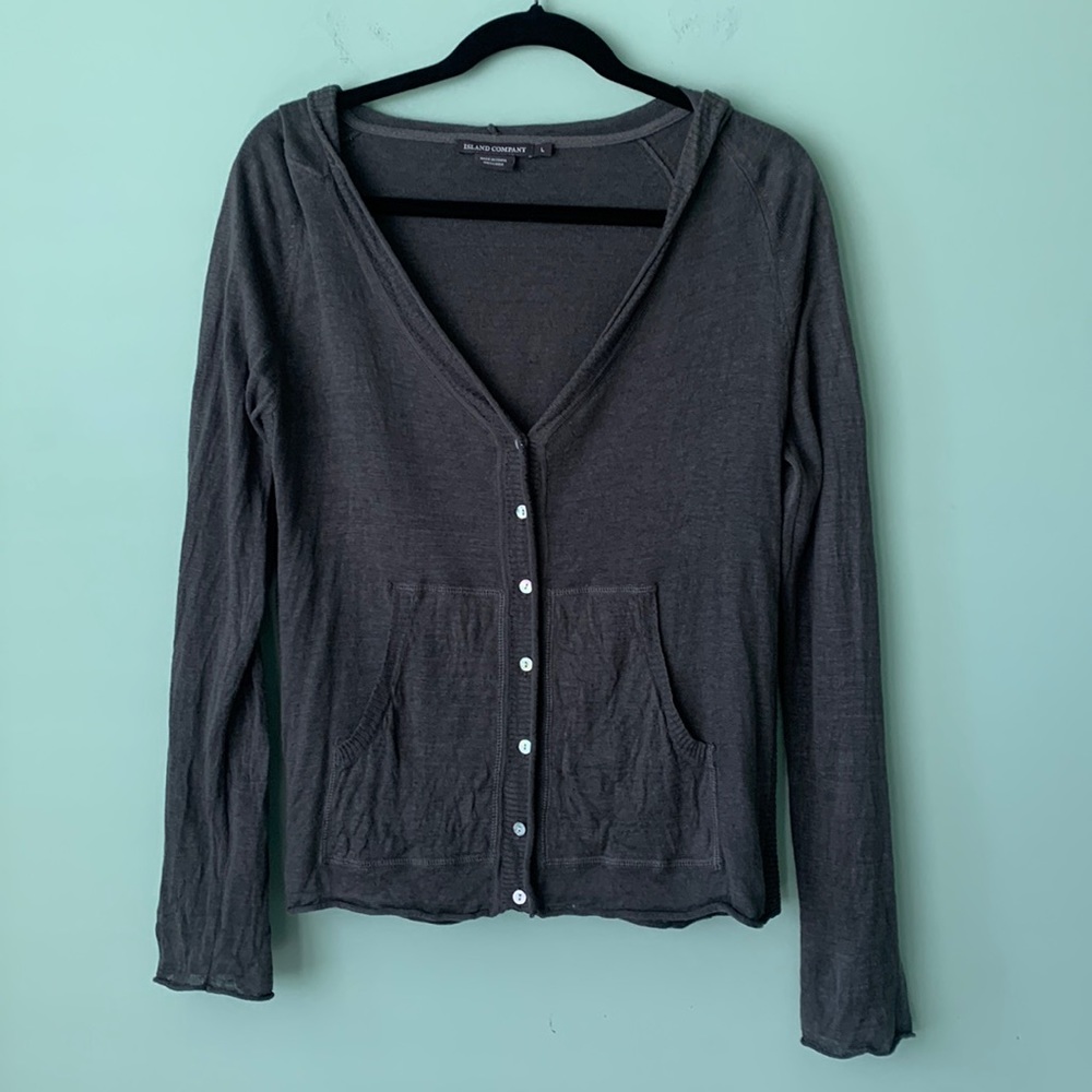 Island Company 100% Linen Button Up Hooded Sweater